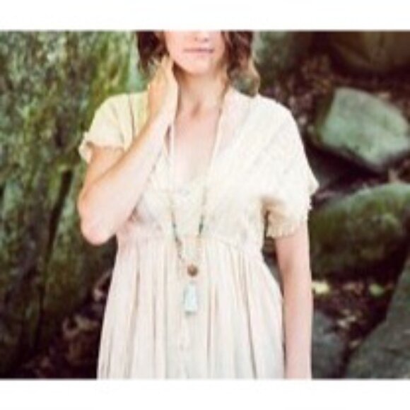 RARE Free People Y2K Ruffle Sleeve Empire Waist Boho Prairie Lace Midi Dress - Picture 15 of 16